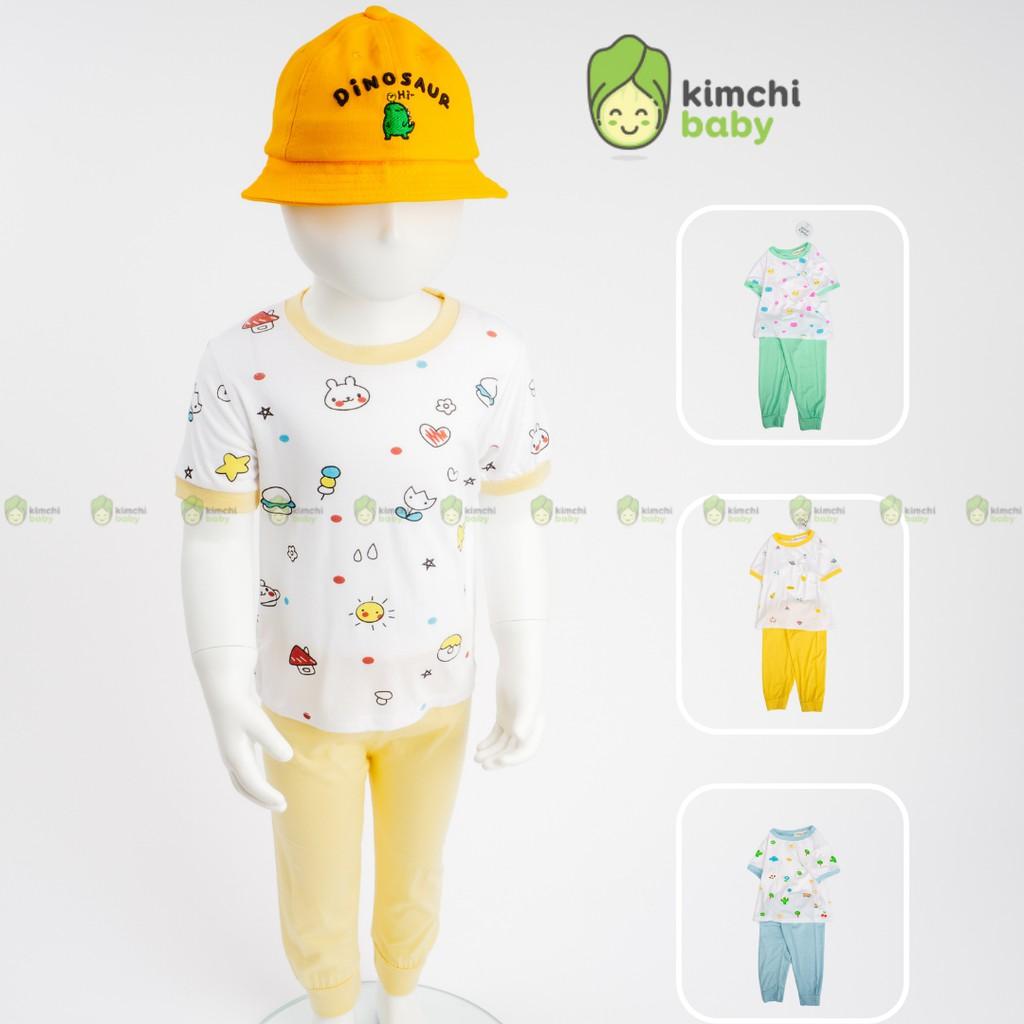 Đồ Bộ Bé Gái, Bé Trai Minky Mom Vải Thun Lạnh Quần Dài Hoạ Tiết Hoa Lá Phối Viền, Bộ Cộc Tay Cho Bé Mặc Nhà MKMTD2123