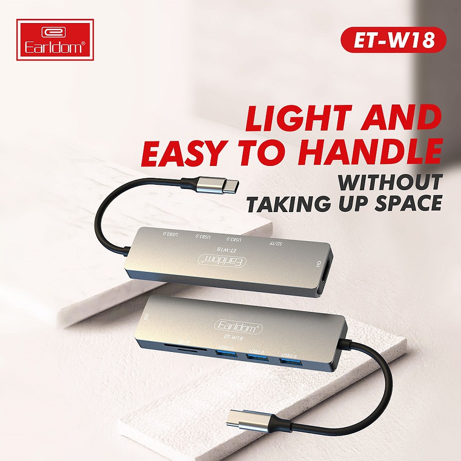 Thiết bị Earldom W18 hỗ trợ chuyển đổi từ cổng USB TypeC 6 in 1 - hàng chính hãng