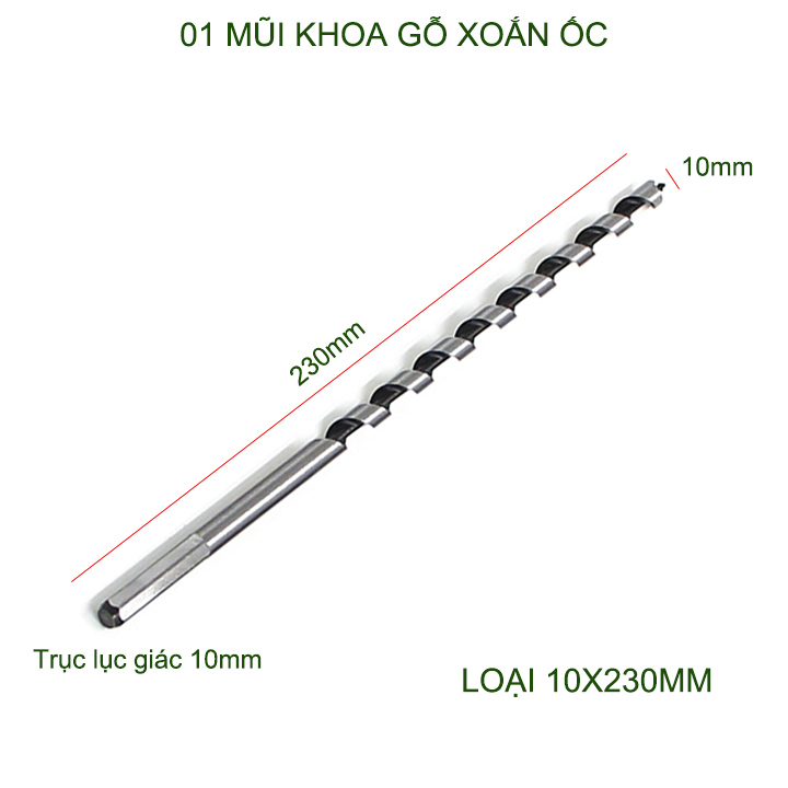 01 Mũi khoan gỗ xoắn ốc chiều dài 230-460mm tùy chọn, bằng thép cacbon cứng