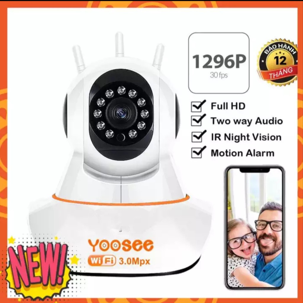 Camera Yoosee Xoay hồng ngoại 3.0Mpx 3 anten - âm thanh 2 chiều, ban đêm có màu - Hàng Chính Hãng