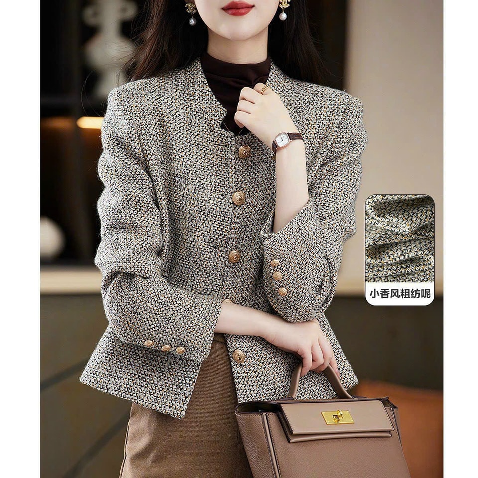 ÁO KHOÁC DẠ TWEED PHỐI 5 NÚTCAO CẤP