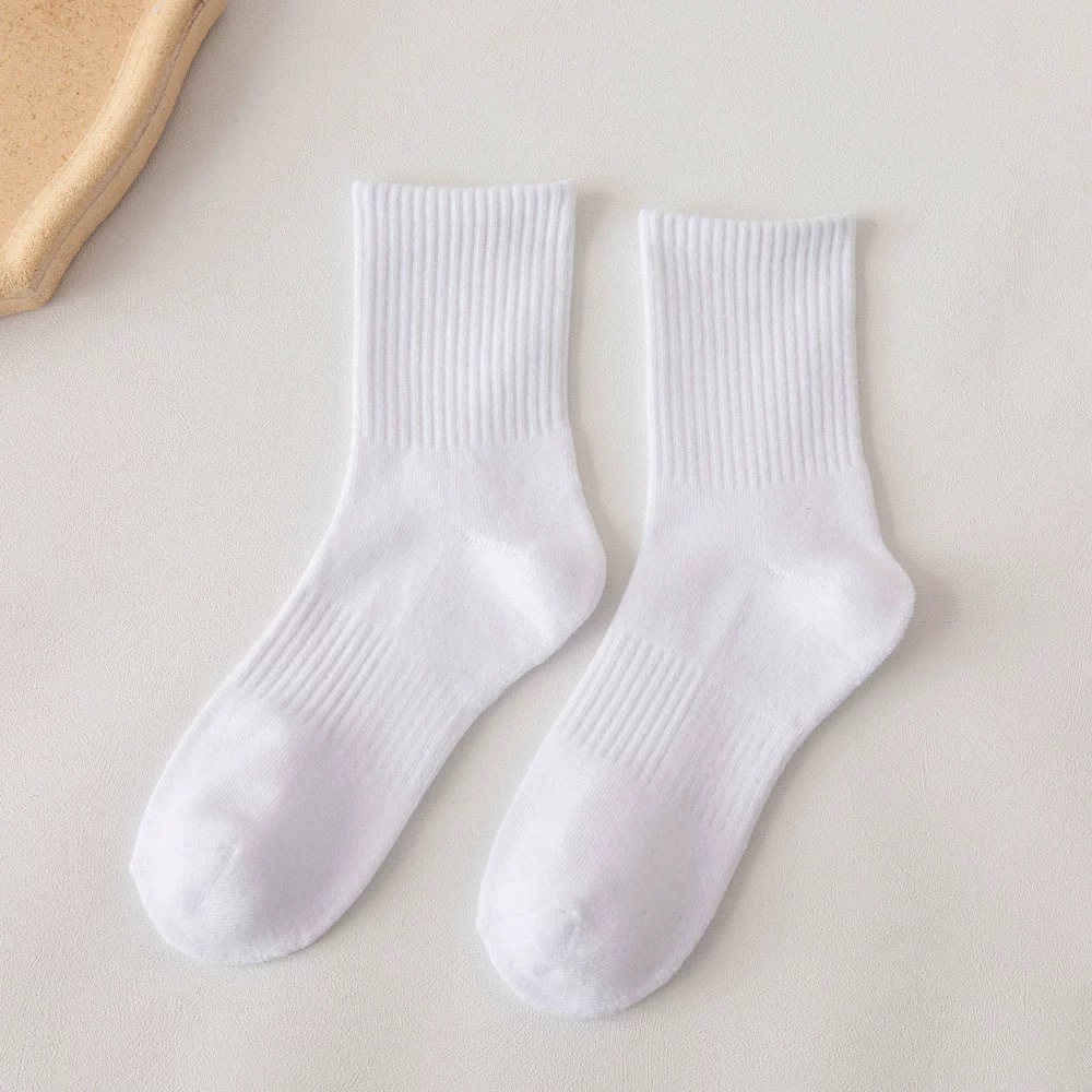 Tất Cổ Cao Nam Nữ Cổ Cao Màu Trơn Basic Thời Trang Vớ Cổ Cao Vải Cotton Phong Cách Nhiều Màu Trắng Đen Siêu Dai Tất Dài Co Giãn