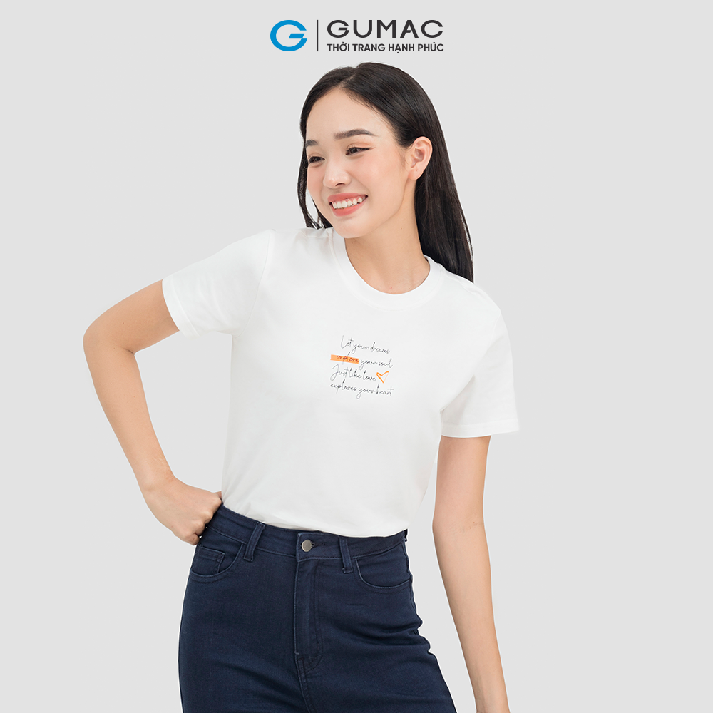 Áo thun nữ GUMAC ATC07023 cổ tròn chất liệu COTTON 2 chiều in chữ năng động