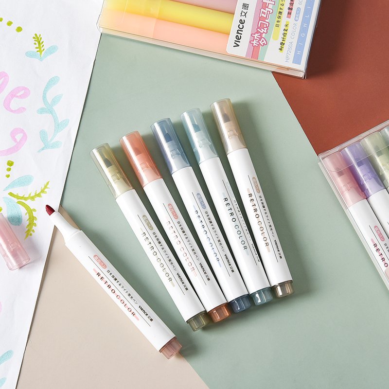-Bút đánh dấu highlight dạ quang 6 màu học ngoại ngữ siêu đỉnh