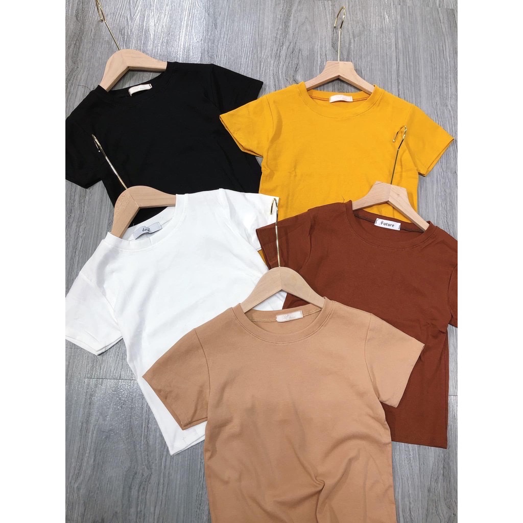 Áo thun croptop - áo ngắn nữ cộc tay chất cotton zip nhiều màu - M