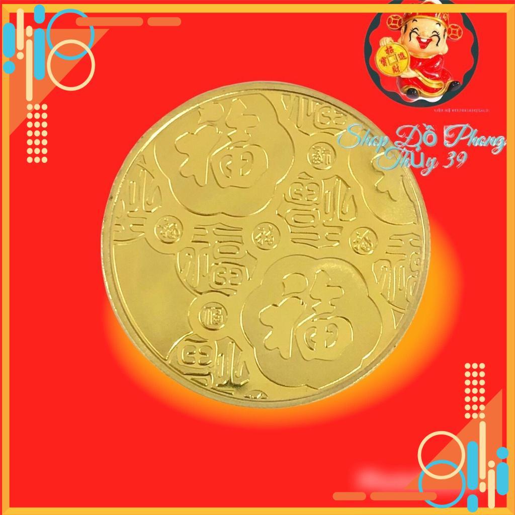 Đồng Xu Hình Long Phụng Xum Vầy Mạ Vàng 24K Phong Thủy May Mắn