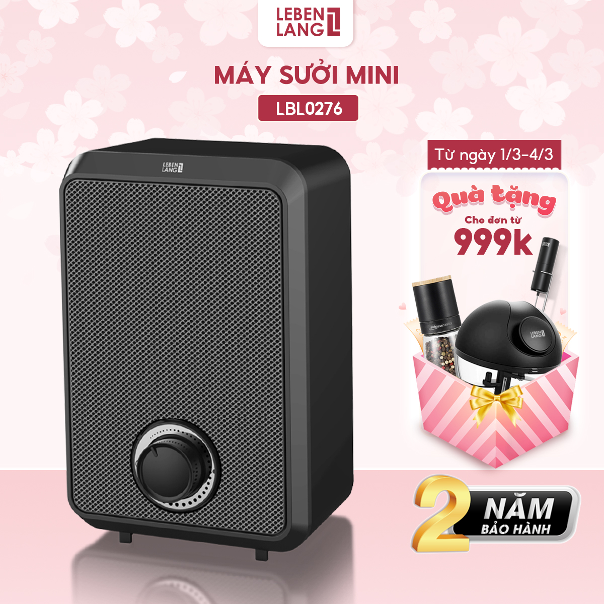 Máy sưởi mini để bàn Lebenlang LBL0276, công suất 600W, làm ấm góc rộng, nóng nhanh, thiết kế nhỏ gọn tiện lợi, bảo hành 2 năm - hàng chính hãng