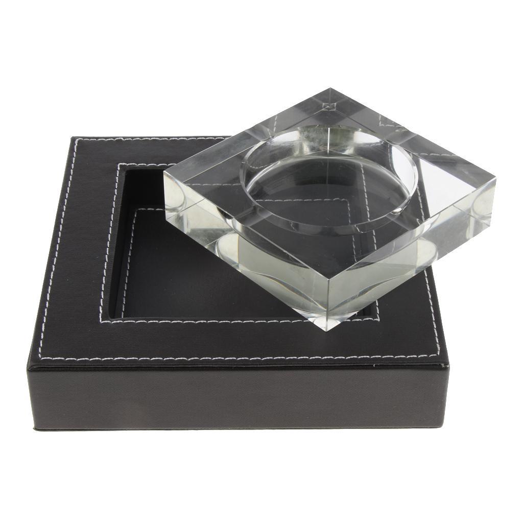 Deluxe Leather Crystal Square Cigarette Cigar Ashtray Home Perfect Gift