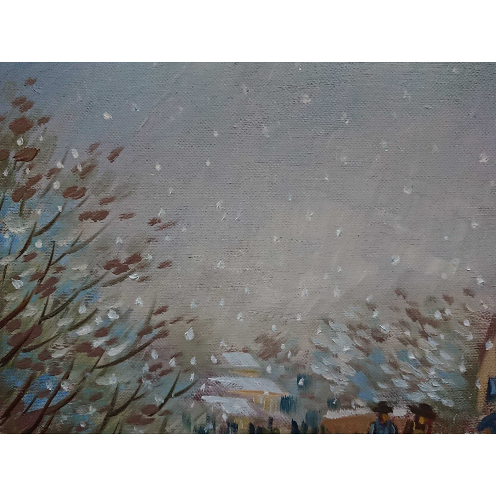 Mùa Tuyết Đầu Tiên - Tranh Sơn Dầu Vẽ Tay 30x40cm