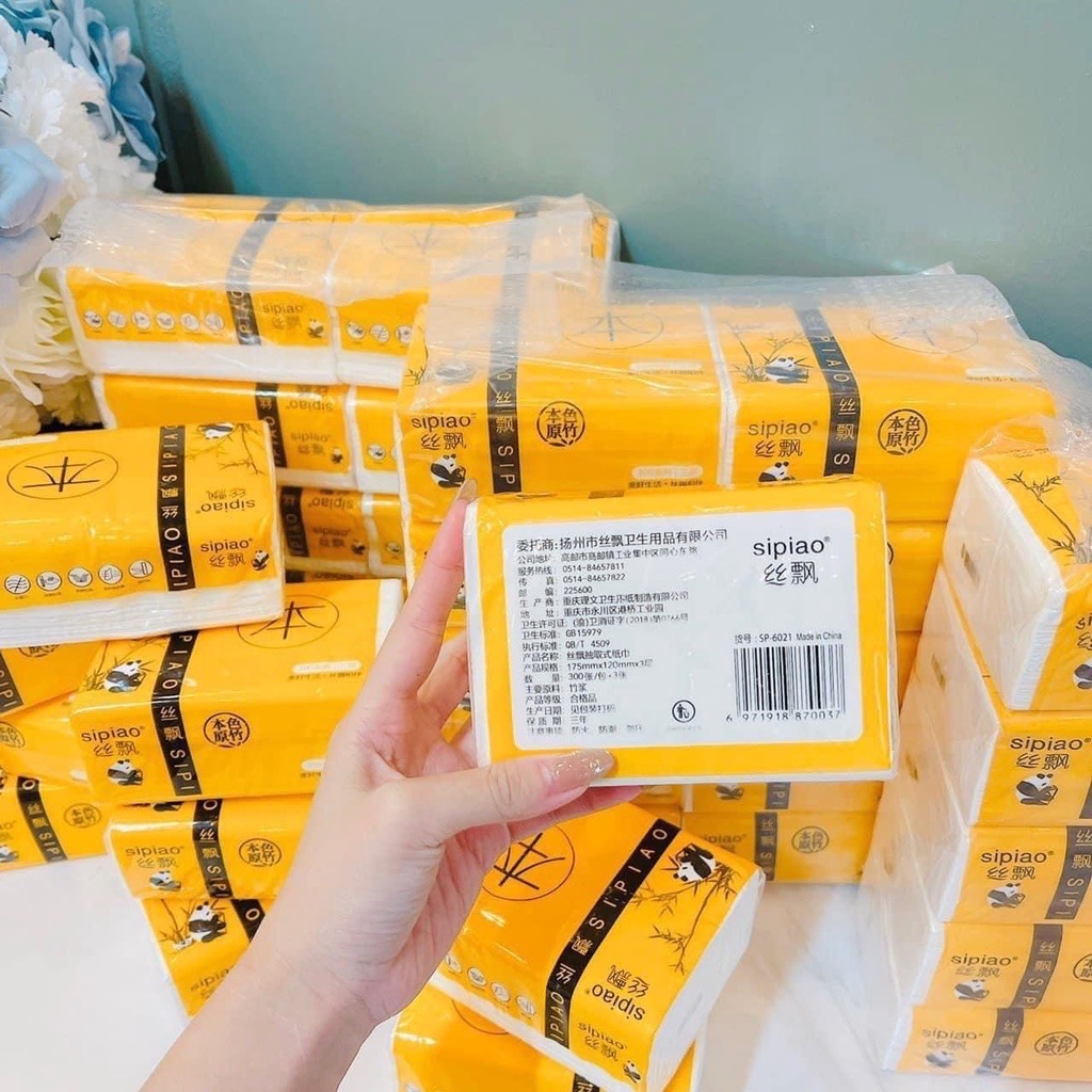 Khăn giấy gấu trúc mềm mịn, siêu dai và thấm hút tốt, Giấy ăn gấu trúc bịch 10 gói giấy màu trắng