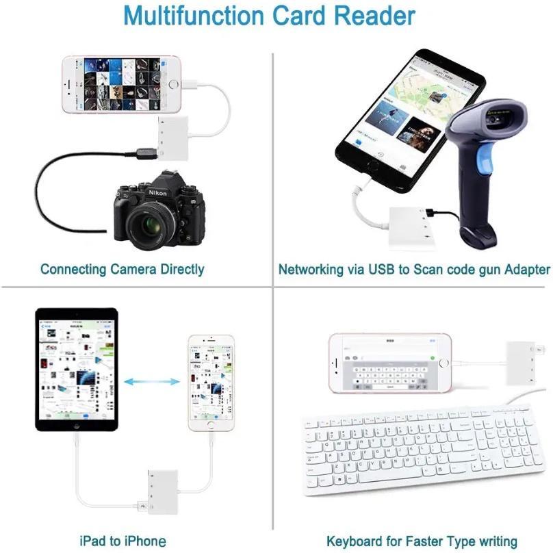 Đầu Đọc Thẻ Nhớ SD TF 4 Trong 1 USB OTG Kèm Đầu Đọc Thẻ SD TF Cho iPhone / iPad / iOS 14