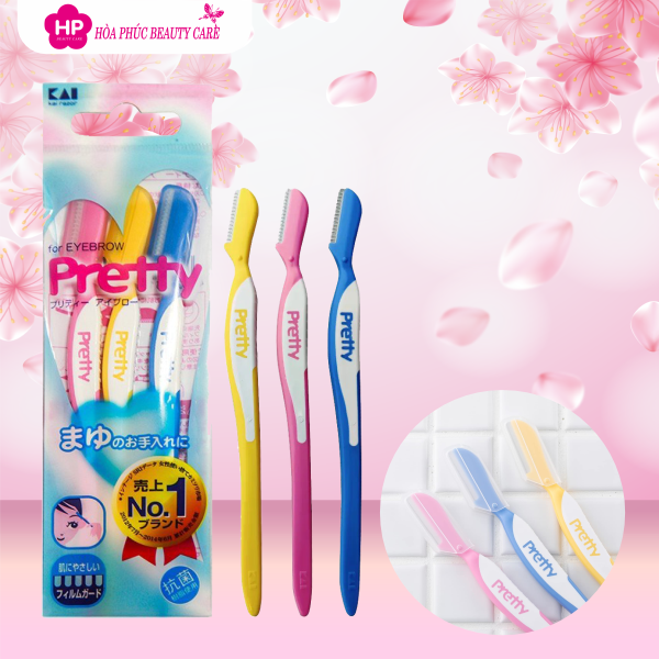 Dao Cạo Lông Mày Cán Dài Kai Pretty 12860 - FRML-3PN (Set 3 cây)