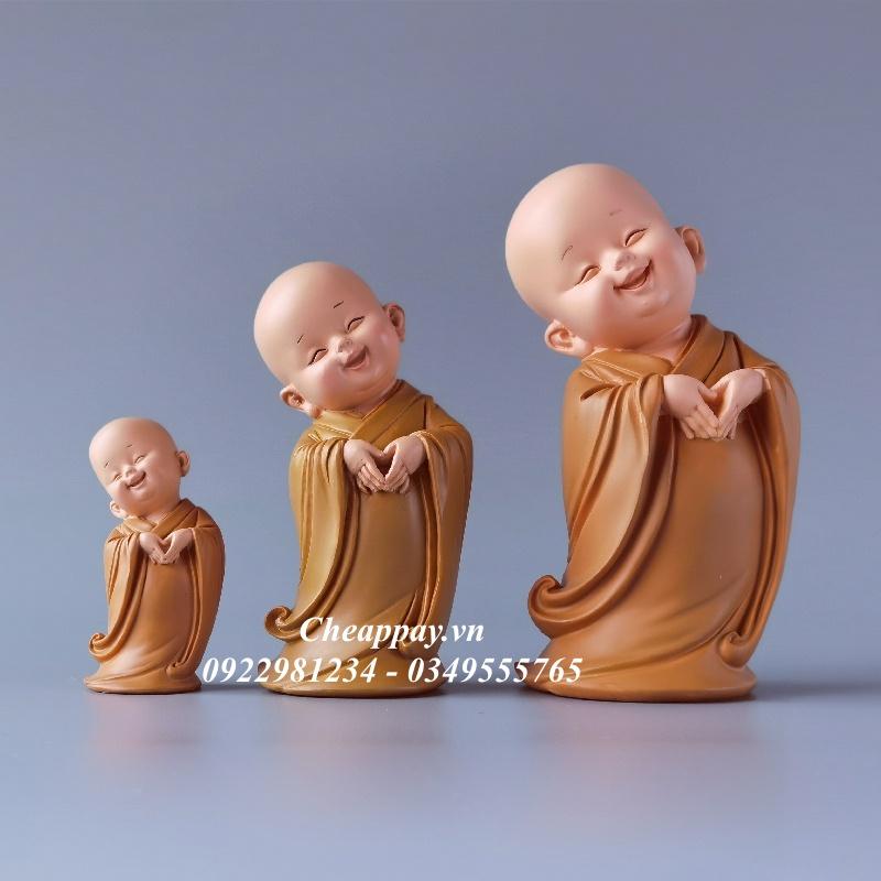 Size Đại - Bộ Tượng 3 Chú Tiểu Yêu Đời Bình An Vui Vẻ Dễ Thương
