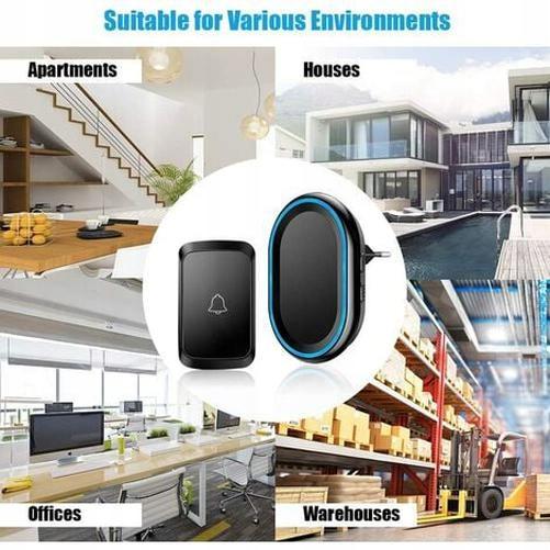 Chuông cửa không dây chống nước ngoài trời, Chuông cửa không dây chống nước điện, Phạm vi 300m, Bộ chuông cửa với đèn flash LED, 58 giai điệu, 1 máy phát+1 máy thu