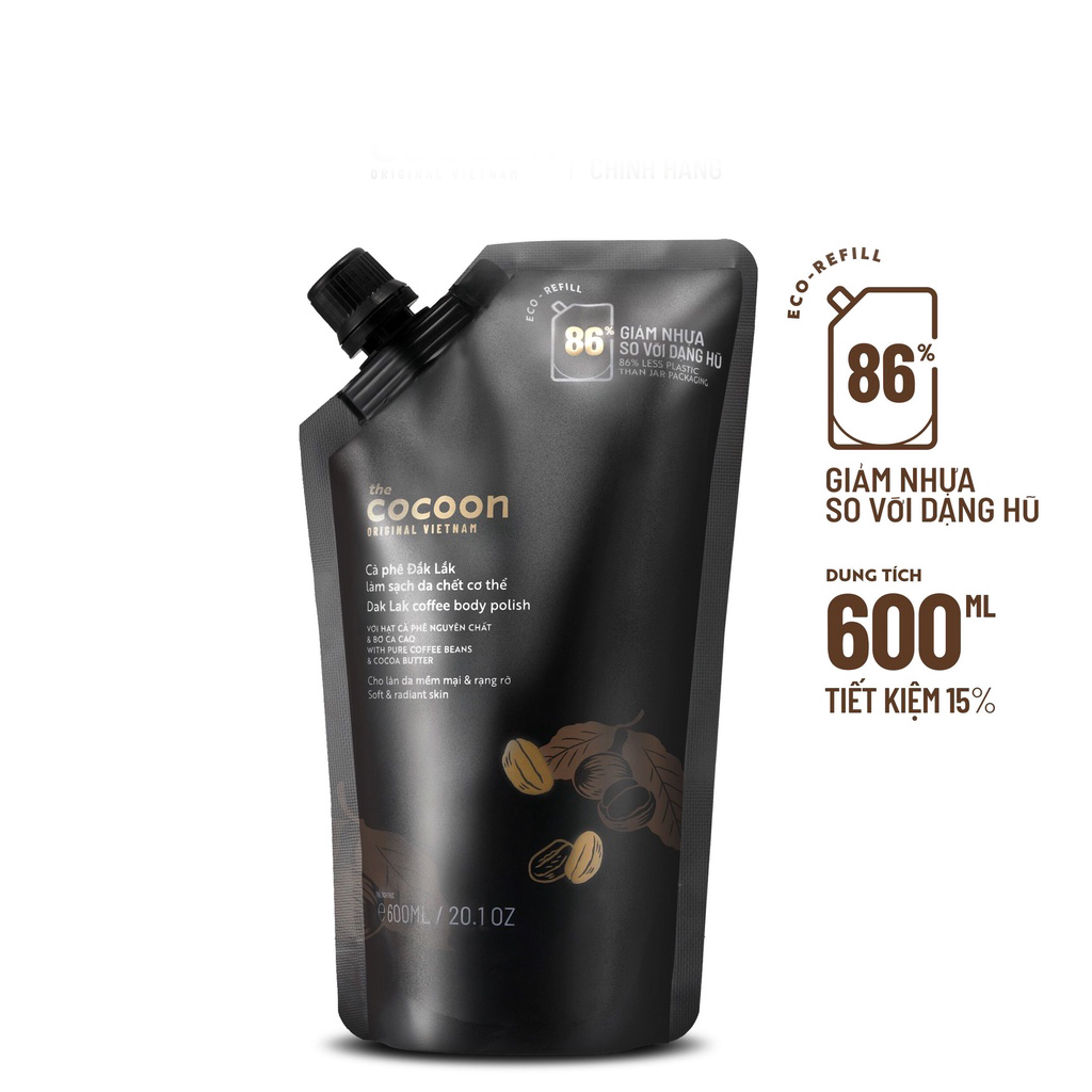 Big size Cà phê Đắk Lắk làm sạch da chết cơ thể the Cocoon 600ml thuần chay