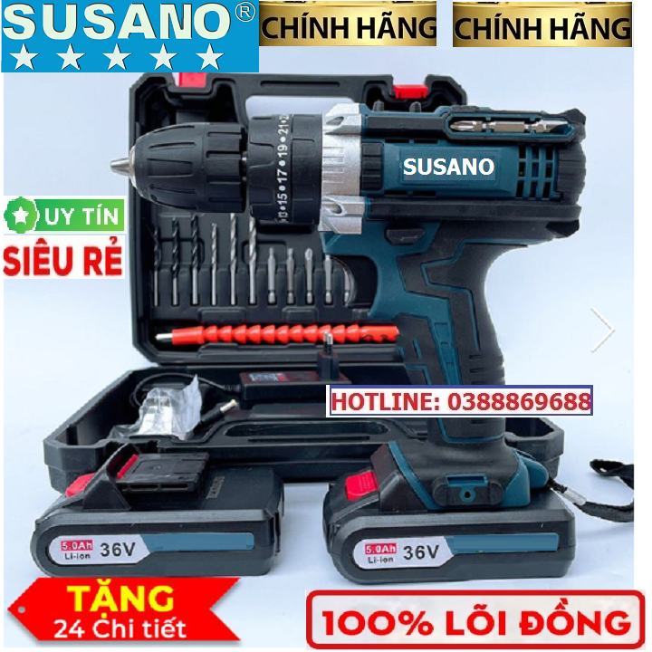 MÁY KHOAN PIN CAO CÁP SUSANO 36V + TẶNG BỘ PHỤ KIỆN 24 MÓN