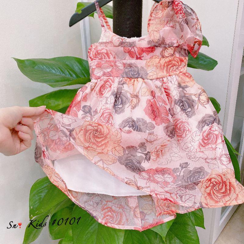 Váy hoa hồng maxi cho bé gái