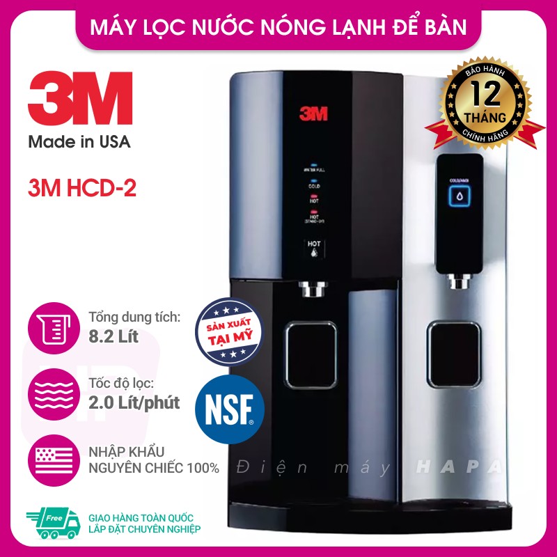 Máy Lọc Nước Nóng Lạnh Để Bàn 3M HCD-2 Cao Cấp, Công Nghệ Bảo Vệ Kép 3M Với Đèn UV, Nhập Khẩu Mỹ - Hàng Chính Hãng 3M