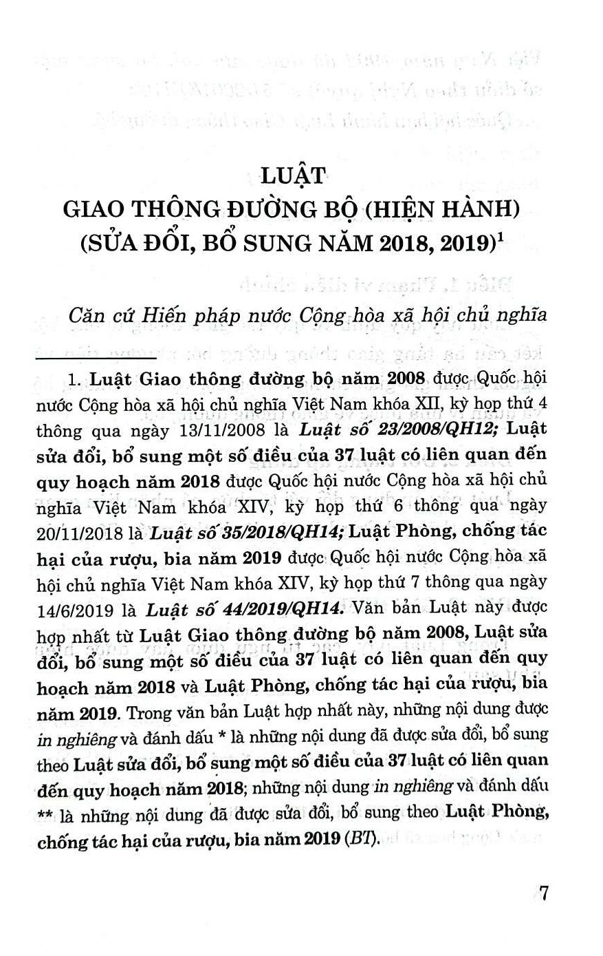 Luật giao thông đường bộ (hiện hành) (sửa đổi, bổ sung năm 2018, 2019)