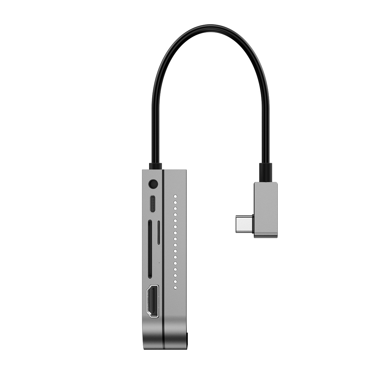 Bộ chuyển đổi HUB thông minh Baseus Bend Angle No.7 Multifunctional Type C to USB3.0/HDMI/SD/Micro SD/Audio 3.5mm+C PD, Extended InterfacesHub Dark gray - CAHUB-WJ0G - Hàng Chính Hãng