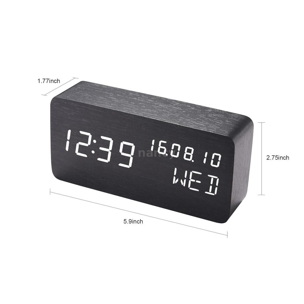 Đồng Hồ Báo Thức Để Bàn Bằng Gỗ Điều Khiển Bằng Giọng Nói Có Màn Hình Led 3 Mức Độ