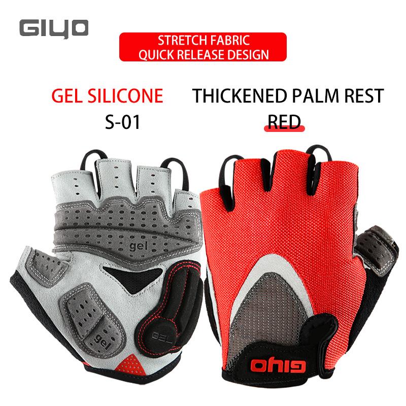 Giyo Half Fing Try Cycling Găng tay Gel dày Vải không chống trượt mùa hè Mitch Bike Bike Găng tay không có chống trượt Color: Red Size: XL