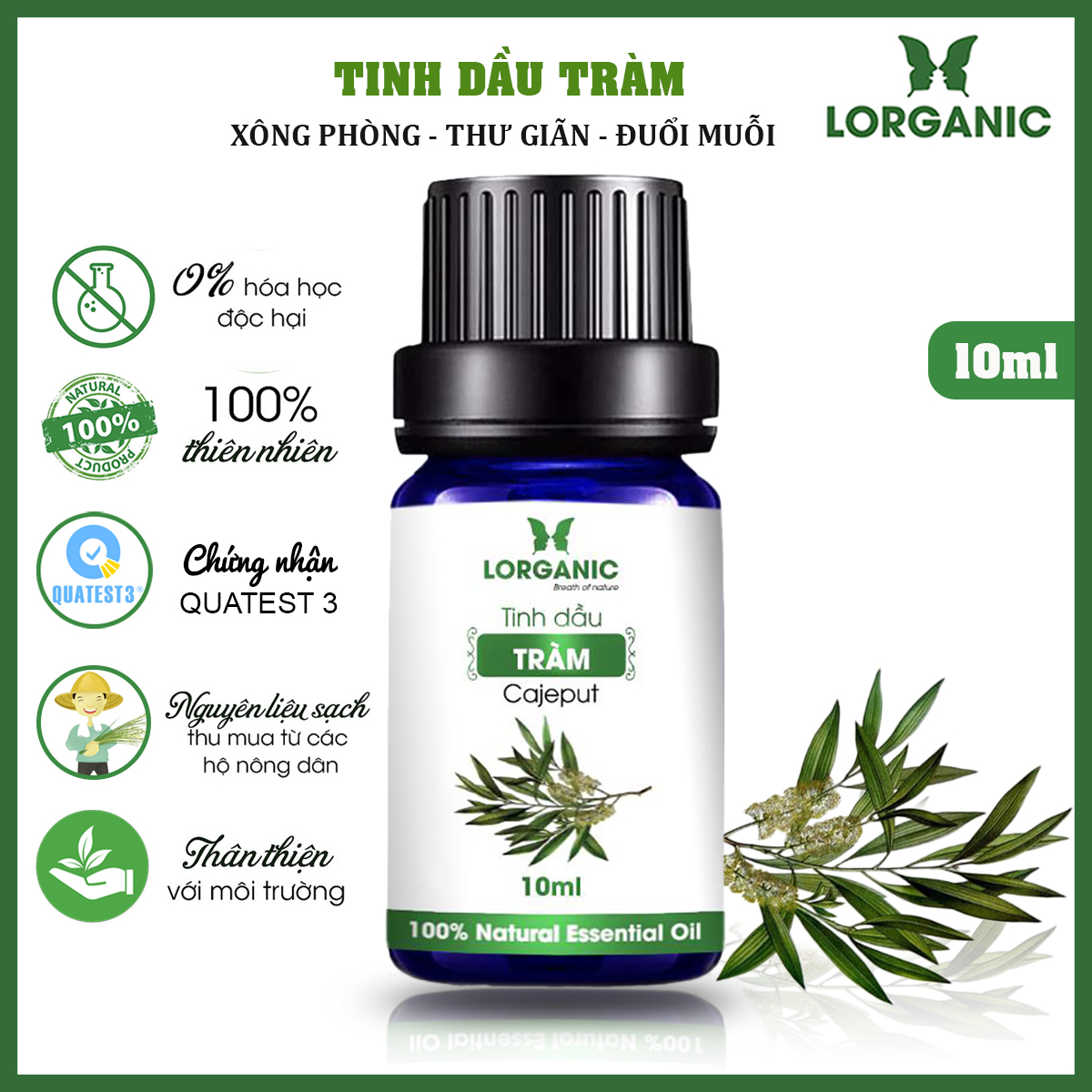 Combo 3 Tinh Dầu LORGANIC / Nhiều Mùi Hương / Xông Phòng Thư Giãn, Đuổi Muỗi / Sả Chanh, Vỏ Quế, Bạc Hà, Tràm, Cam, Vỏ Bưởi