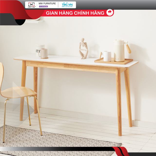 BÀN LÀM VIỆC HIỆN ĐẠI MẶT TRẮNG CHÂN GỖ MWFURNITURE - SLIM TABLE WHITE