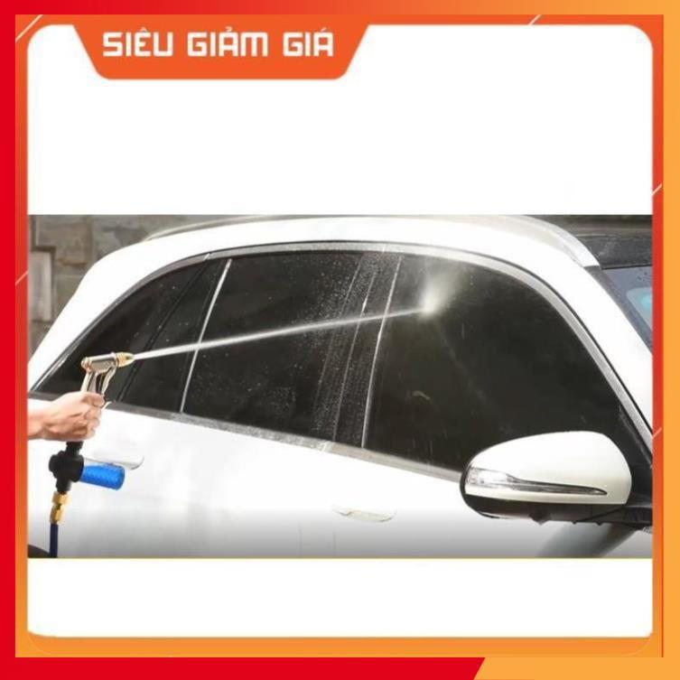 Bộ dây vòi xịt nước rửa xe, tưới cây . tăng áp 3 lần, loại 15m 206701-2 đầu đồng,cút,nối nhựa vàng