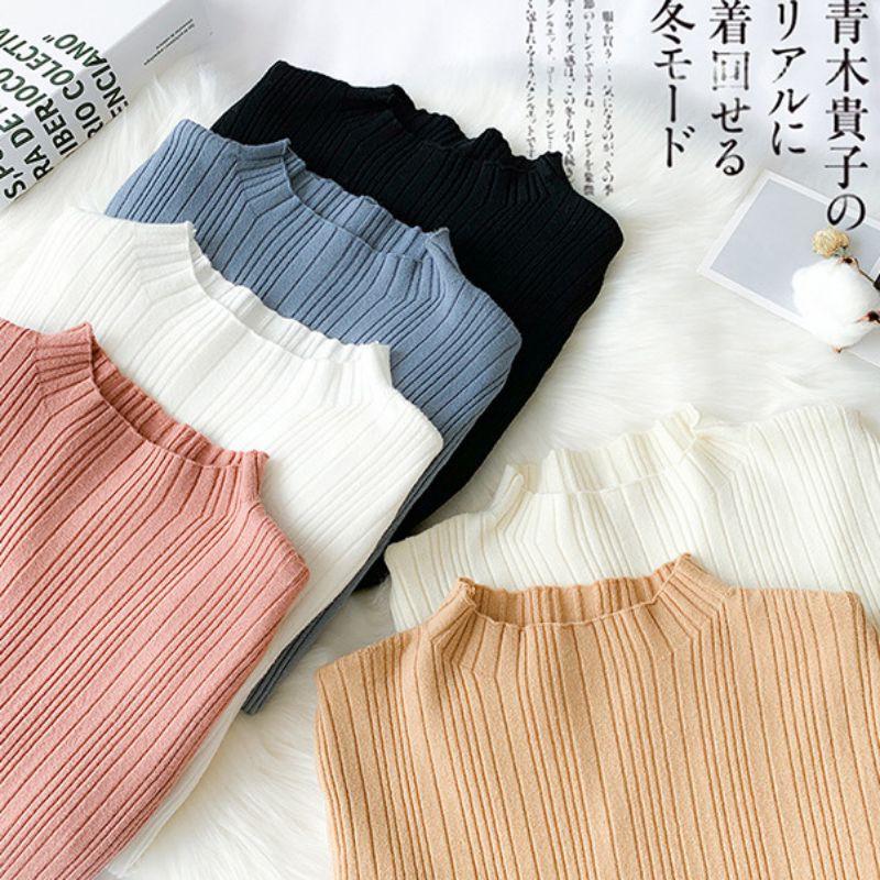 Áo Sweater dệt kim tay dài cổ lọ thiết kế ôm sát tôn dáng