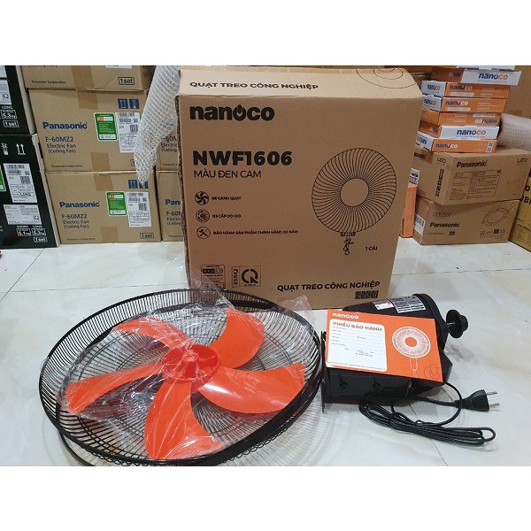 Quạt Treo Tường Nanoco NWF1606 - Màu Đen Cam-Hàng Chính Hãng