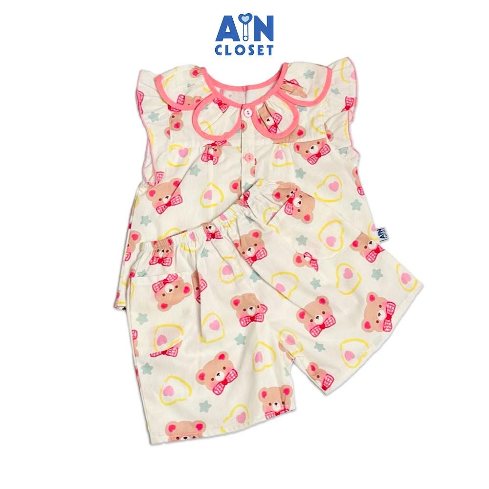 Bộ quần áo Ngắn bé gái hoạ tiết Gấu Tim Hồng Cotton - AICDBGI7YR62 - AIN Closet