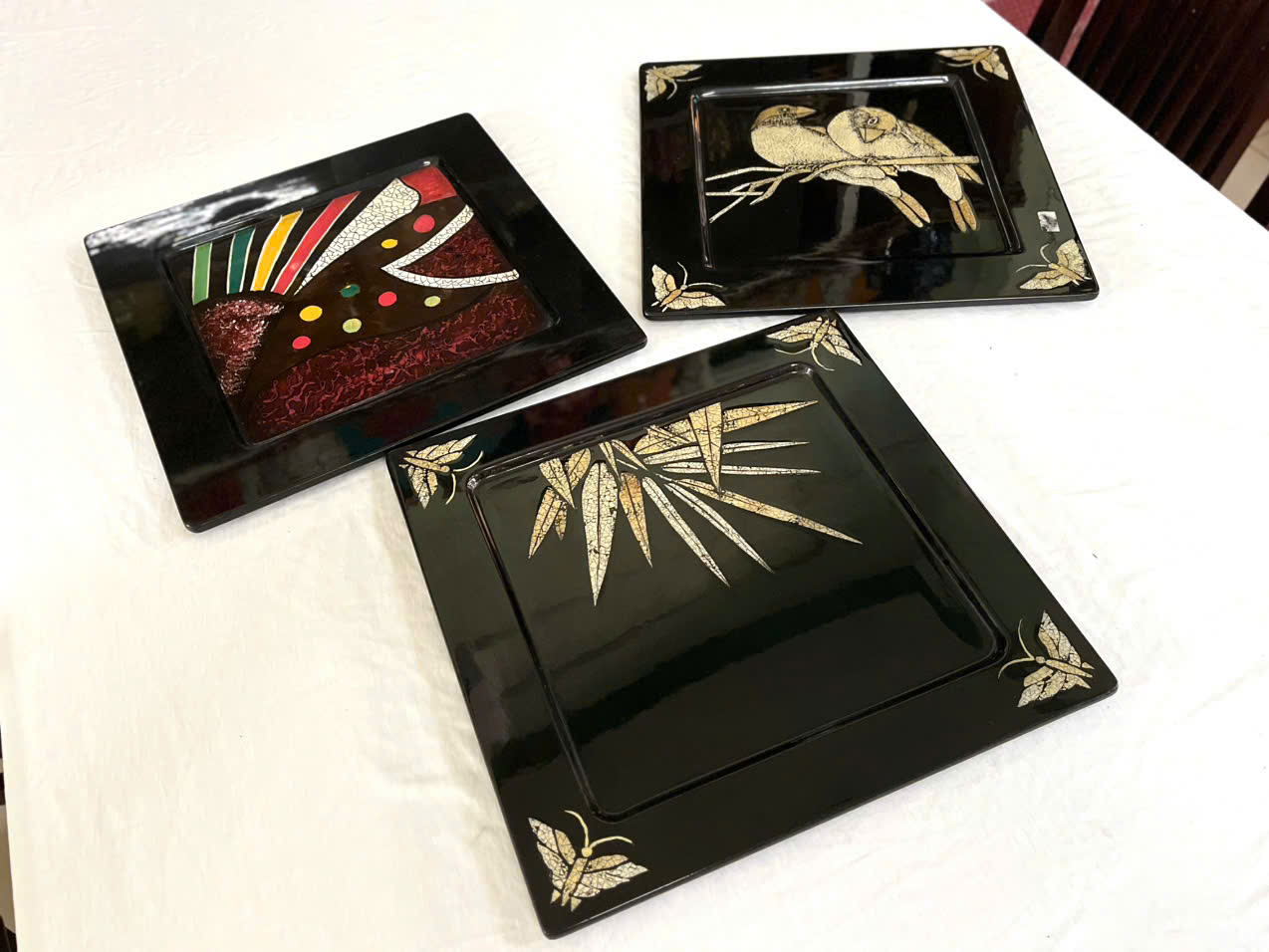 Dĩa sơn mài cao cấp Thanh Bình Lê cẩn trứng đẹp, hàng xuất khẩu 30x30 cm