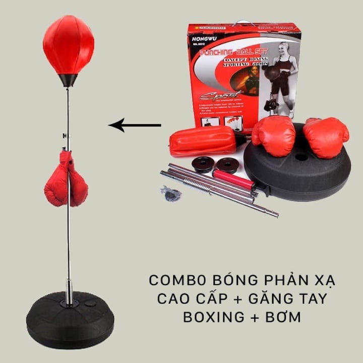 Bóng tập đấm lắc lư phản xạ chiều cao điều chỉnh từ 120 cm đến 150 cm 120cm, đối trọng đổ nước, tặng kèm găng tay