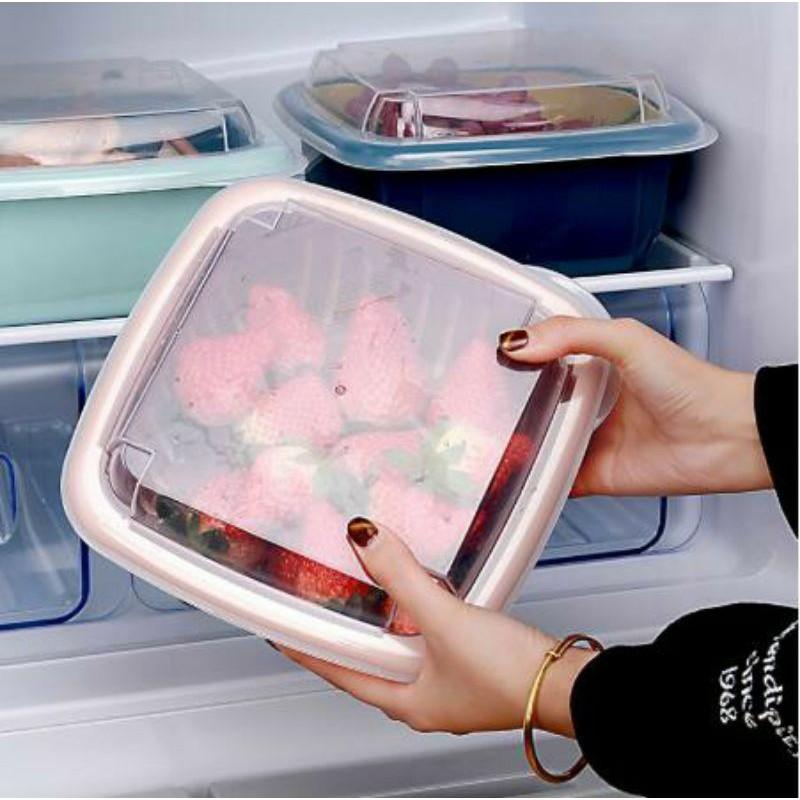 Rổ nhựa cao cấp đựng rau củ 2 lớp Rổ nhựa kèm chậu có nắp đậy để đổ trong tủ lạnh