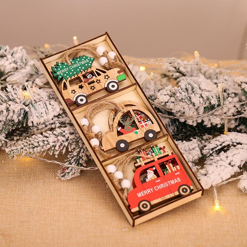 Set 9 Phụ Kiện Treo Trang Trí Giáng Sinh Bằng Gỗ Hình Ông Già Noel Hoạt Hình