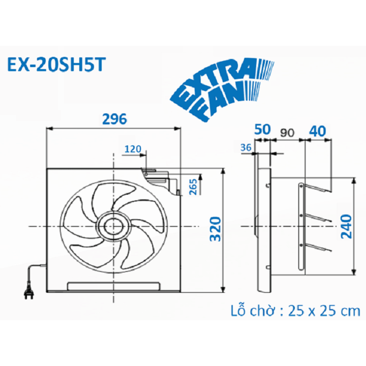 Quạt Hút Âm Tường Mitsubishi EX-25SH5T - Hàng Chính Hãng