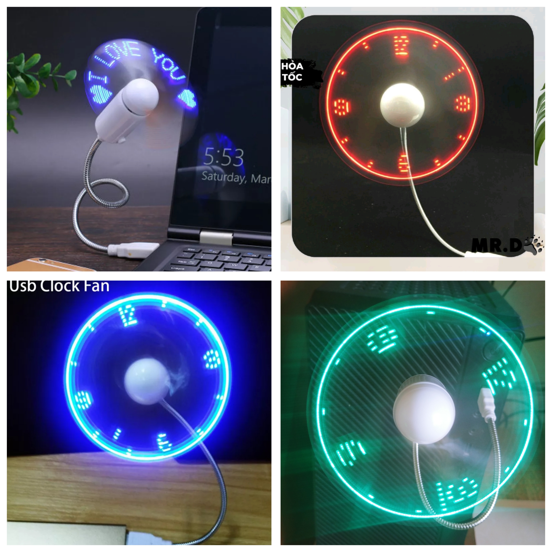 QUẠT LED KIỂU ĐỒNG HỒ HIỆU ỨNG LED CHẠY CỰC ĐẸP MẪU MỚI
