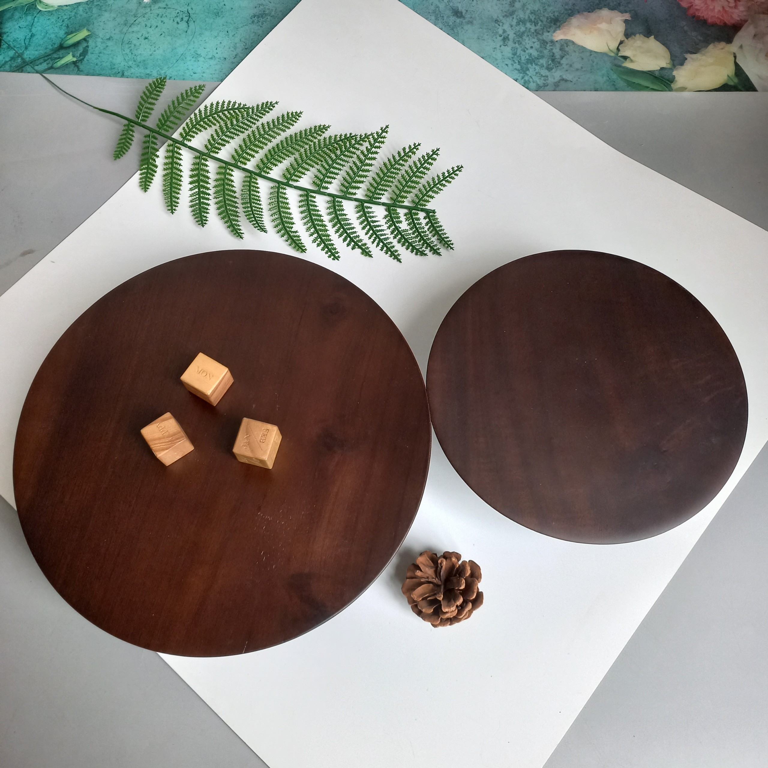 Đĩa Cao Gỗ Keo Màu Óc Chó Đựng Bánh Gato, Bánh Ngọt, Hoa Quả, Cake Stand, Mâm Bồng