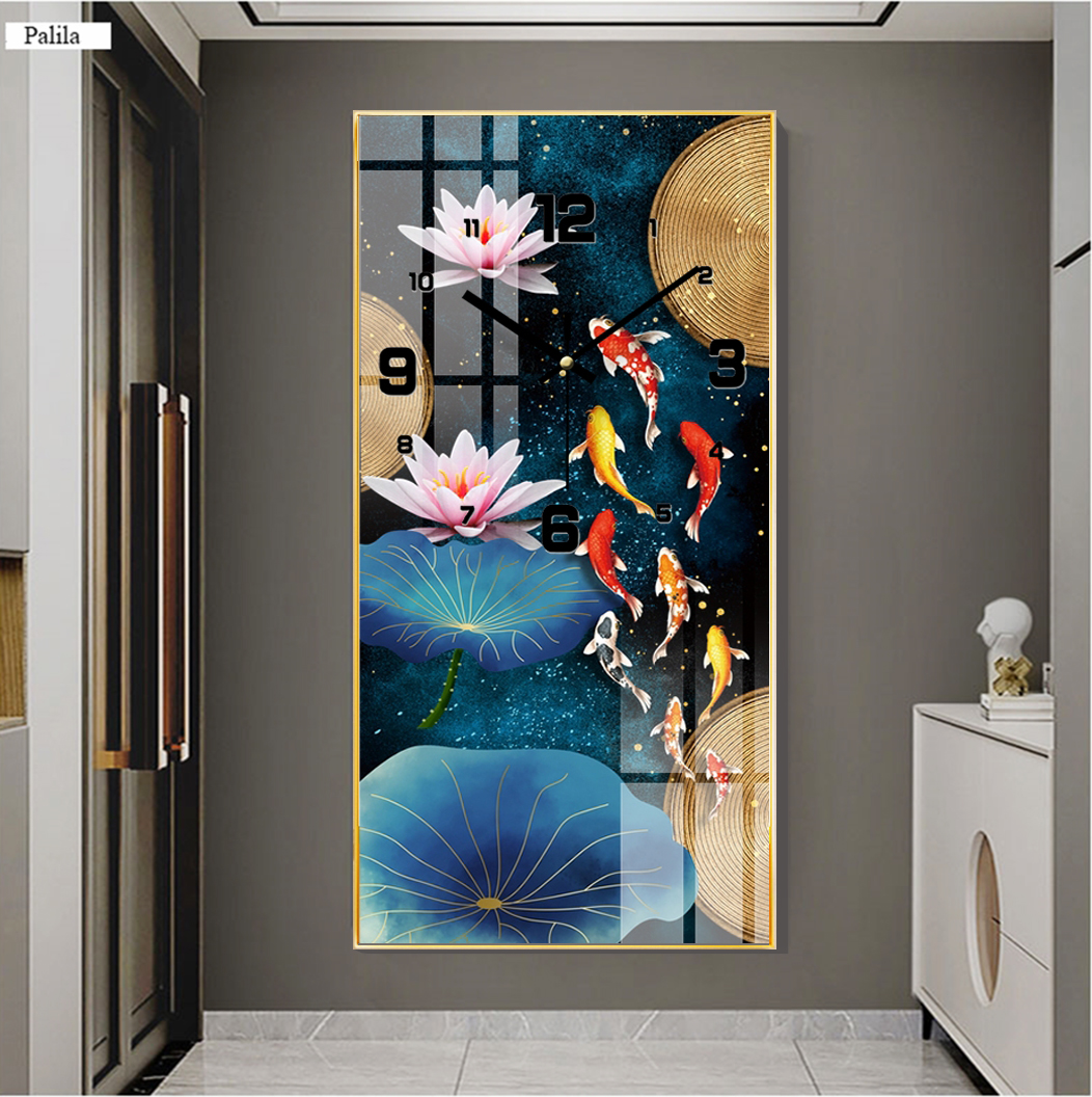 Đồng Hồ Mẫu Chín Con Cá Tuyệt Đẹp - Tranh Đồng Hồ Tráng Gương Cao Cấp