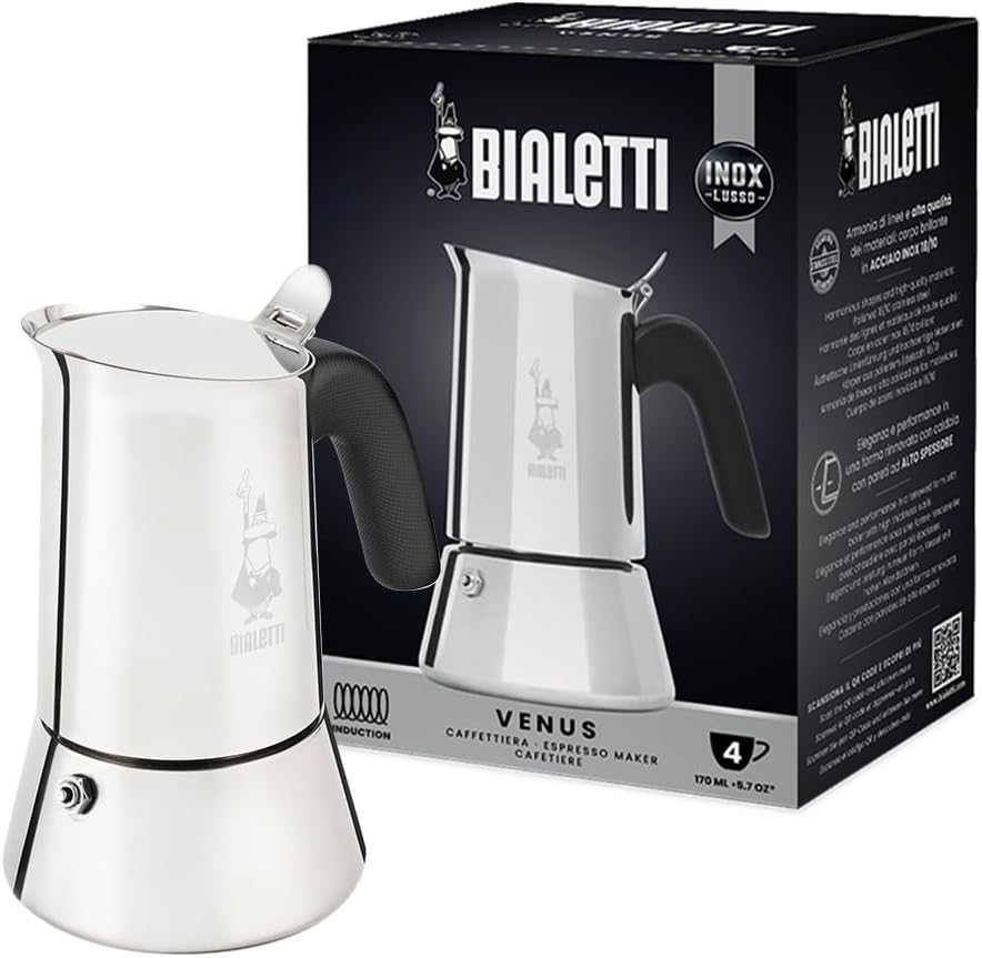 ẤM PHA CÀ PHÊ ESPRESSO BIALETTI VENUS 4 CUP MÀU BẠC hàng chính hãng