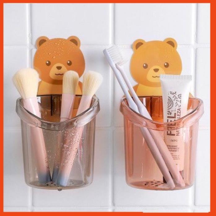 Cốc Gấu Dán Tường Đựng Bàn Chải Kem Đánh Răng Cốc Đựng Bàn Chải Treo Tường Hình Gấu Nâu Dễ Thương