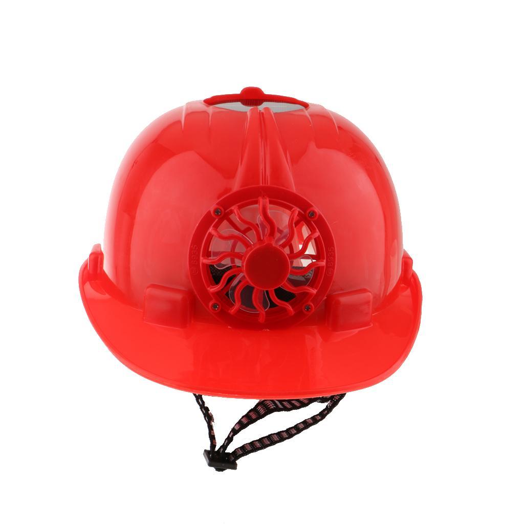 Solar Safety Work Helmet Construction Head Protection Hard Hat with Cooling Cool Fan Red / Yellow