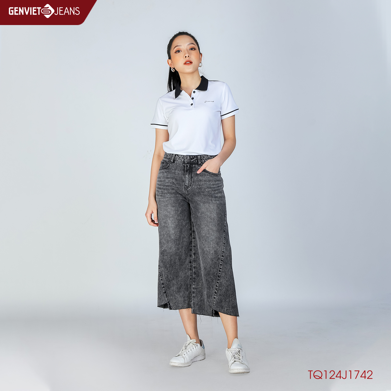 Quần Dài Lửng Jeans Nữ Ống Suông TQ124J1742 GENVIET