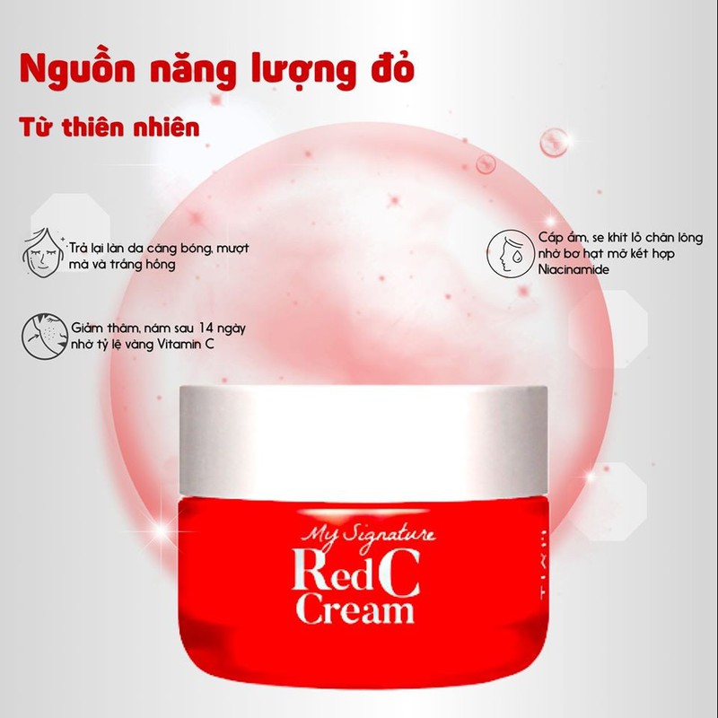 Kem Dưỡng Vitamin C Làm Trắng Da, Mờ Thâm Nám Tiam My Signature Red C Cream 50ml + Mặt nạ 3D Foodaholic