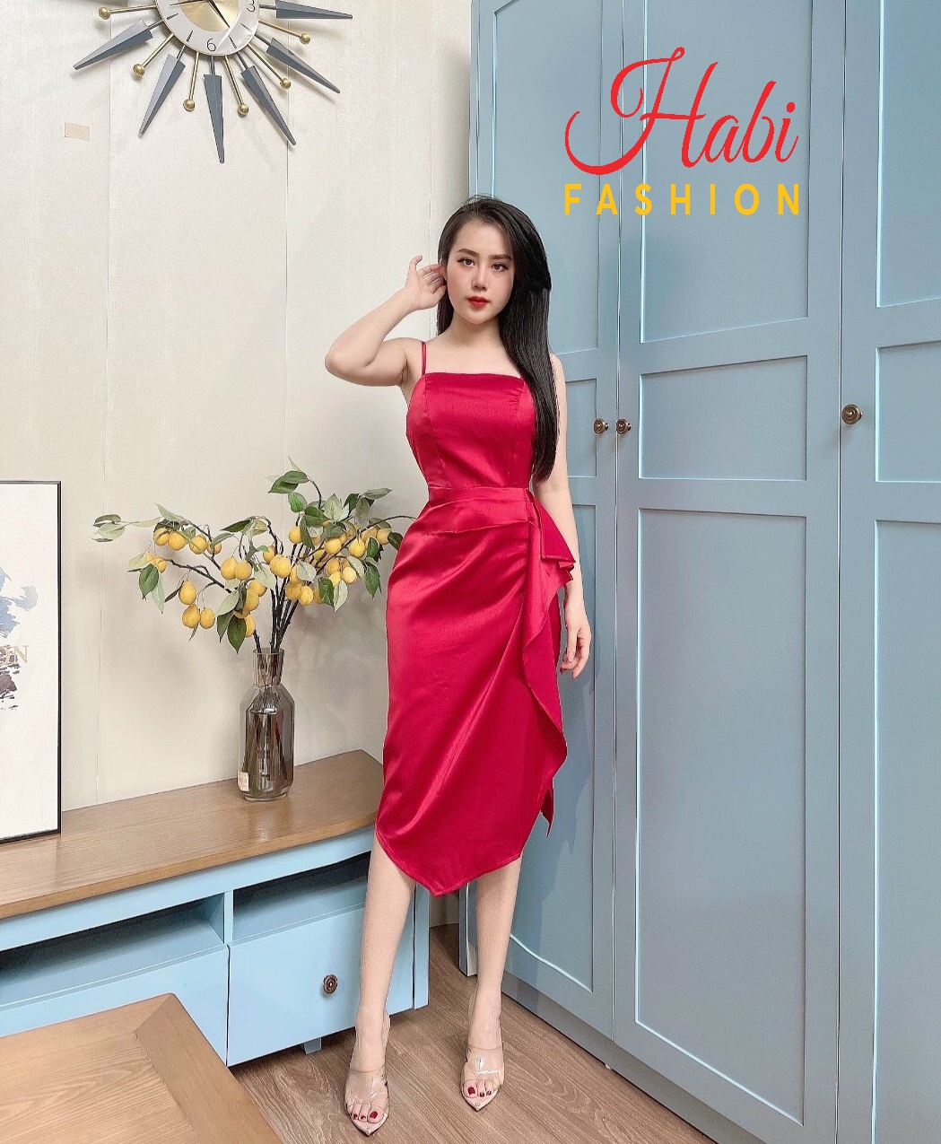 Đầm hai dây body chất lụa xẻ sườn có mút quyến rũ, váy body 2 dây thiết kế (Habi Fashion