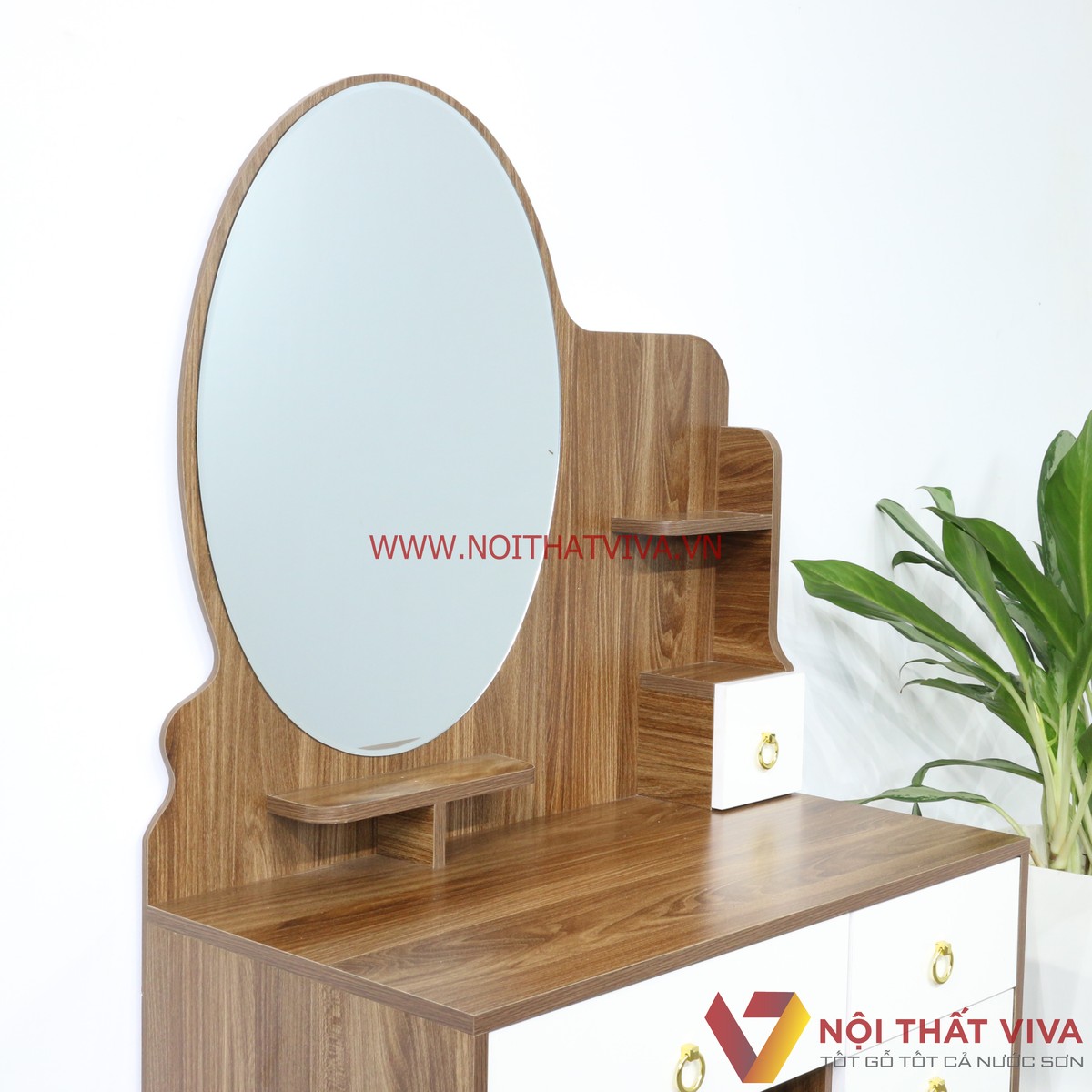 Bàn Trang Điểm Gỗ MDF Melamine Màu Óc Chó Phối Trắng Đẹp Hiện Đại