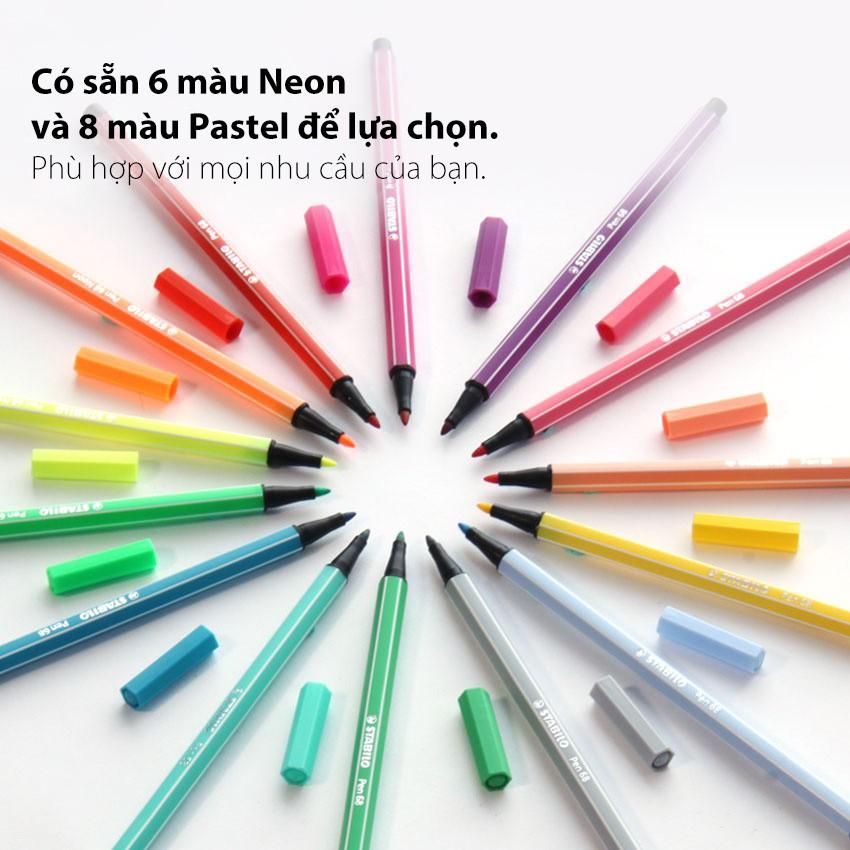 Bộ 9 bút lông STABILO Pen68 1.0mm màu xanh lá + sách tô màu SACB (PN68-C9G)