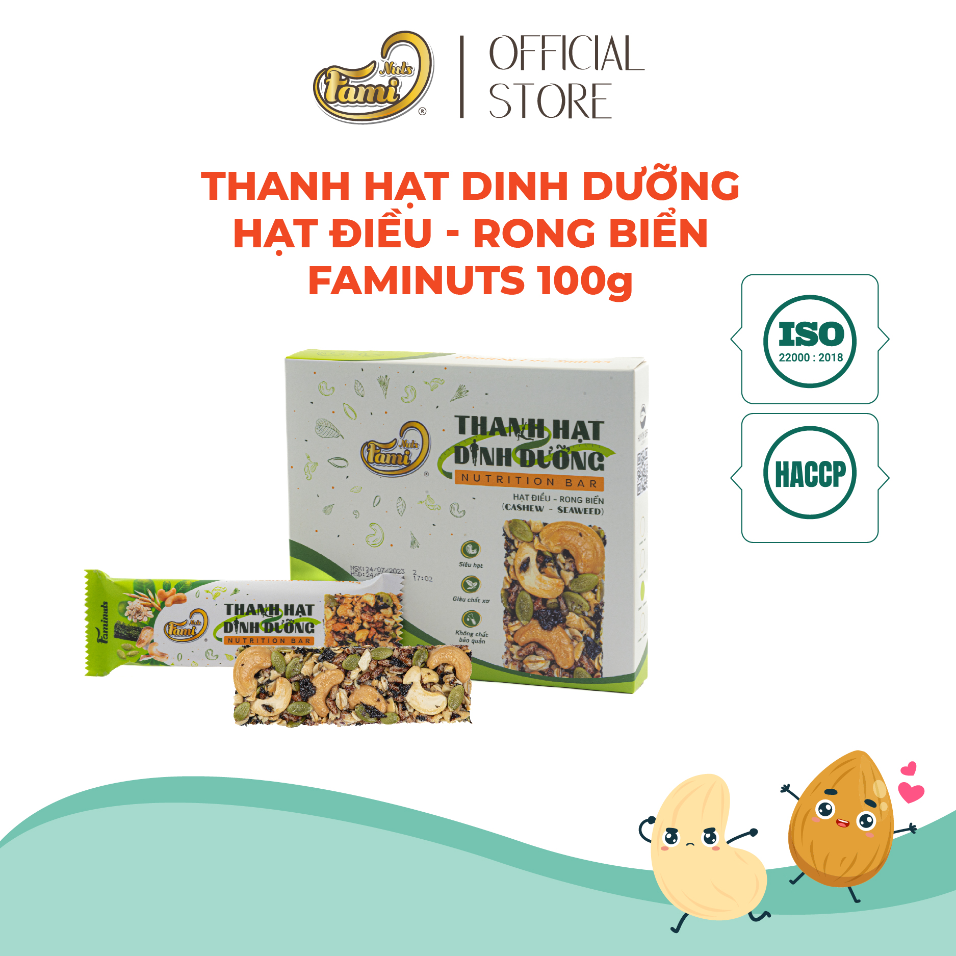 Thanh Hạt Dinh Dưỡng Vị Hạt Điều &Amp; Rong Biển Faminuts - Thanh Ngũ Cốc Ăn Kiêng Giảm Cân - Hộp 100Gr