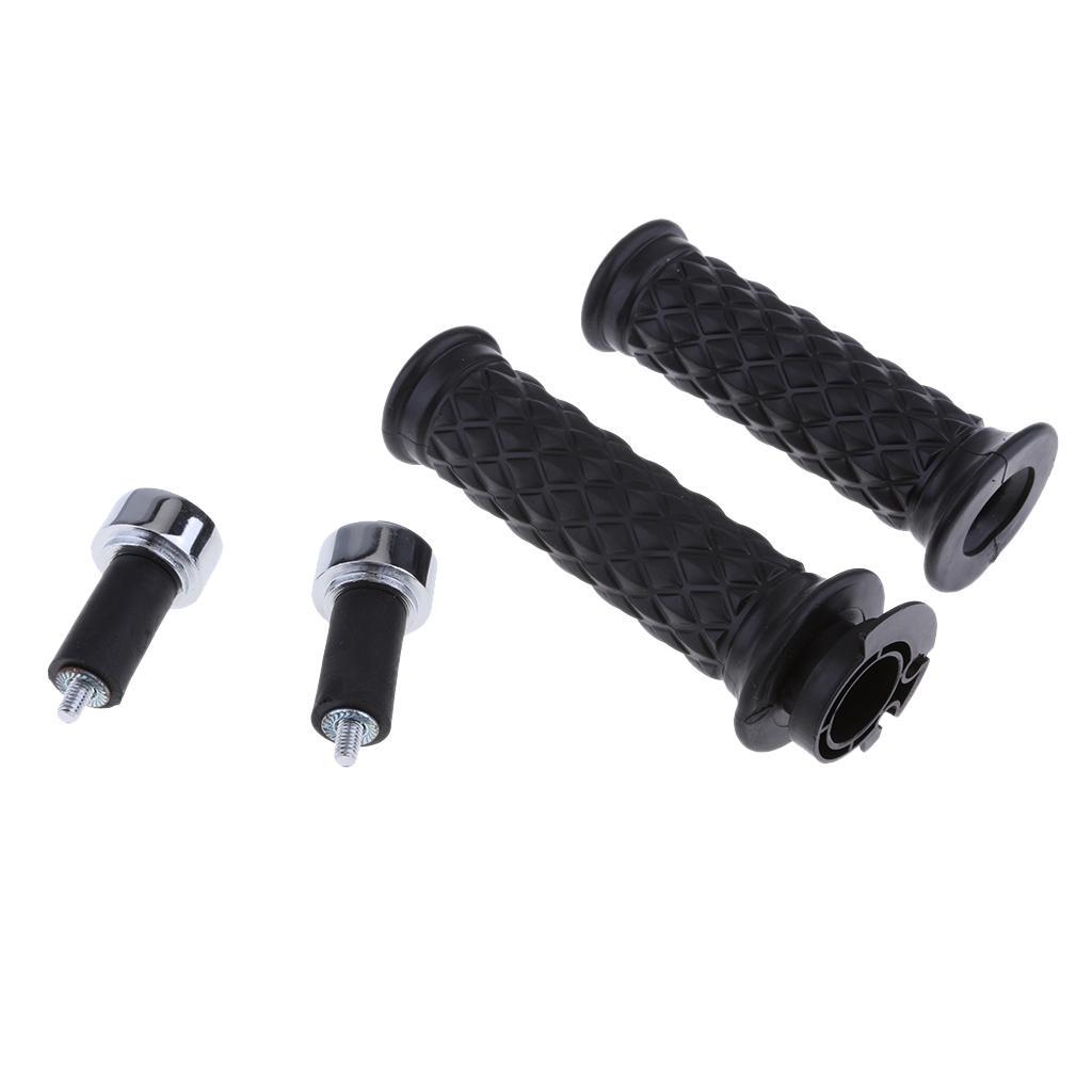 7/8'' 22mm Motorcycle Handlebar Diamond Throttle Grips with Bar End black
